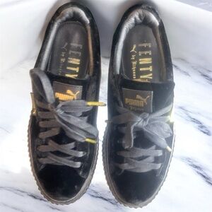 Fenty x Puma by Rihanna Creeper Velvet platform sneakers in black with gold sz 6